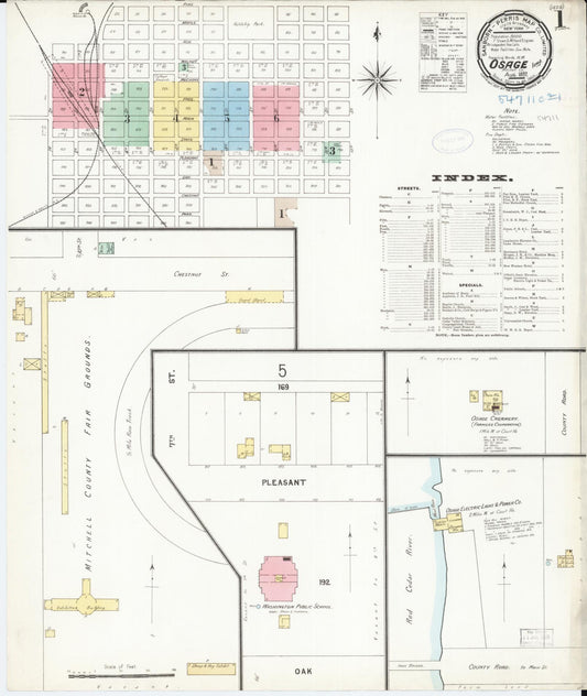 Sanborn Fire Insurance Map from Osage, Mitchell County, Iowa (1897), Sheet #0001 - Historic Sanborn Fire Insurance Map Print, vintage old map wall art