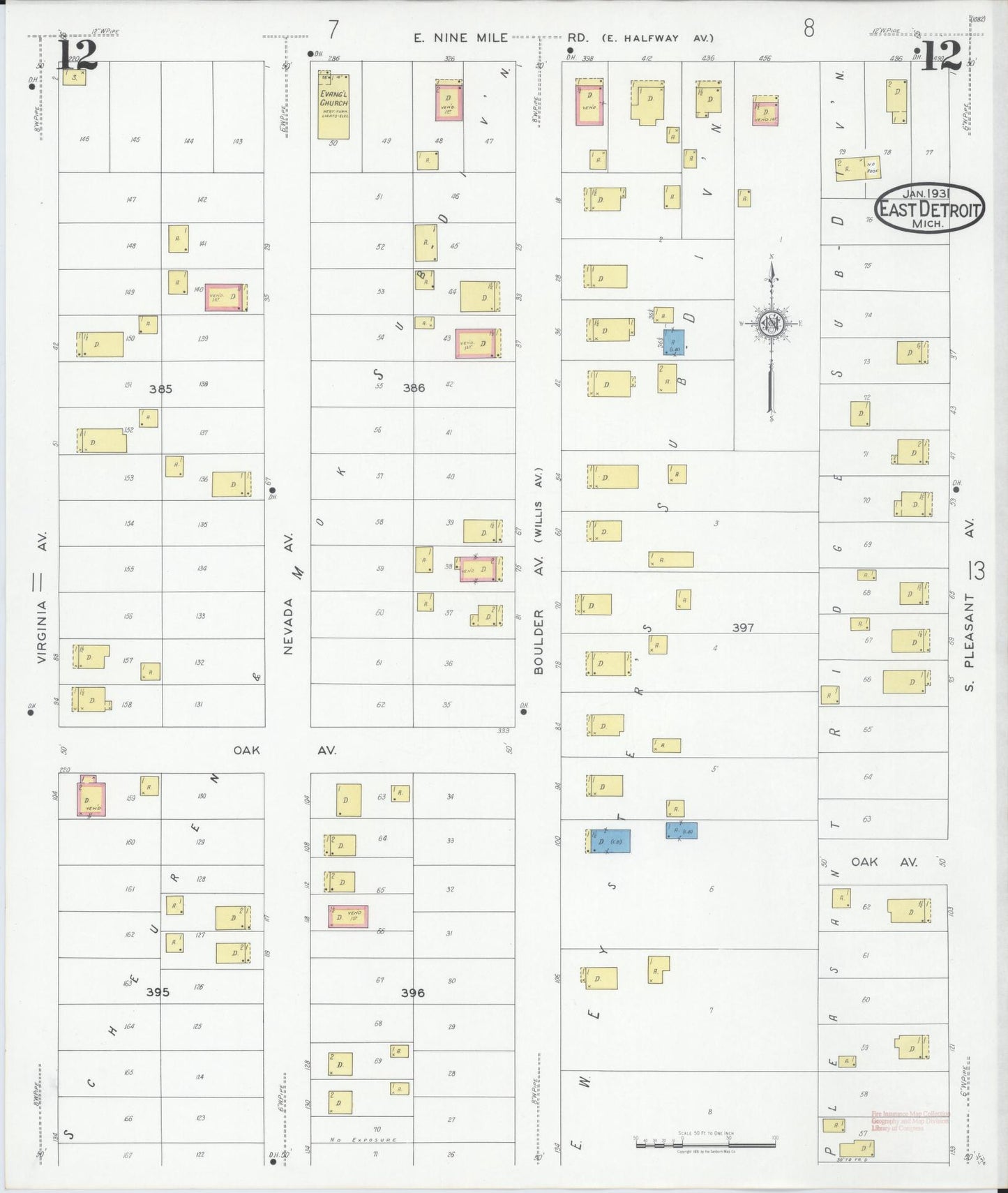Sanborn Fire Insurance Map from East Detroit, Macomb County, Michigan (1931), Sheet #0012 - Complete Map Set gallery image, historic Sanborn map, vintage wall art, Michigan Michigan