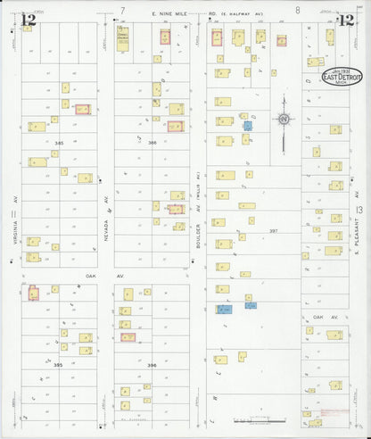 Sanborn Fire Insurance Map from East Detroit, Macomb County, Michigan (1931), Sheet #0012 - Complete Map Set gallery image, historic Sanborn map, vintage wall art, Michigan Michigan