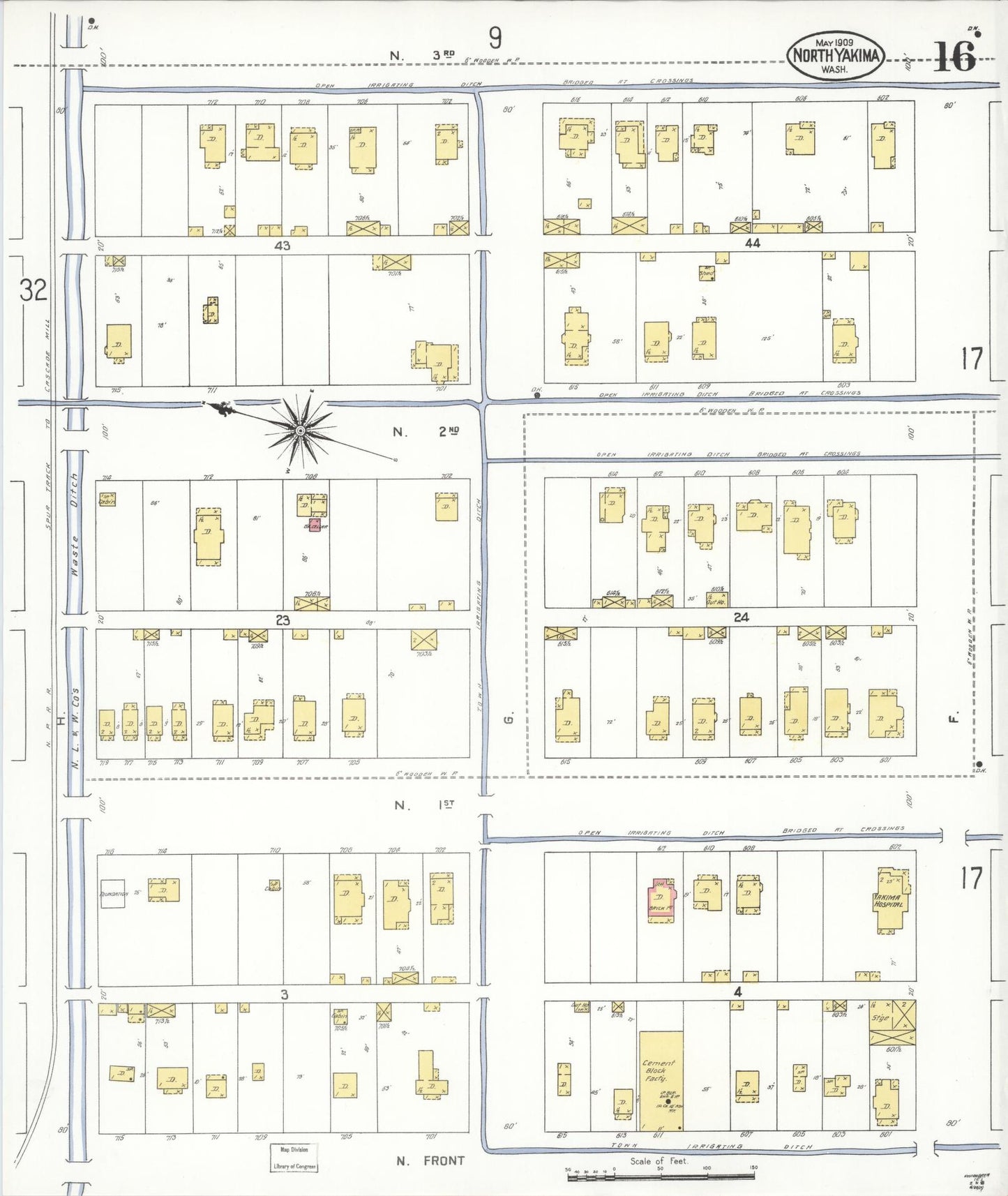 Sanborn Fire Insurance Map from North Yakima, Yakima County, Washington (1909), Sheet #0016 - Historic Sanborn Fire Insurance Map Print, vintage old map wall art, antique decor, genealogy gift, Washington Washington map