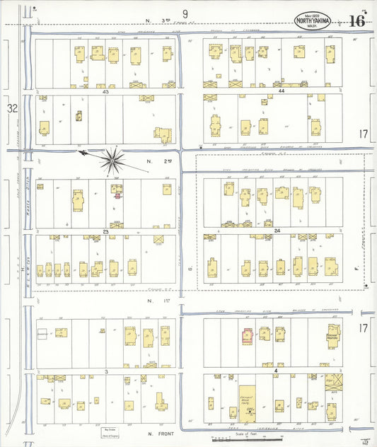 Sanborn Fire Insurance Map from North Yakima, Yakima County, Washington (1909), Sheet #0016 - Historic Sanborn Fire Insurance Map Print, vintage old map wall art, antique decor, genealogy gift, Washington Washington map