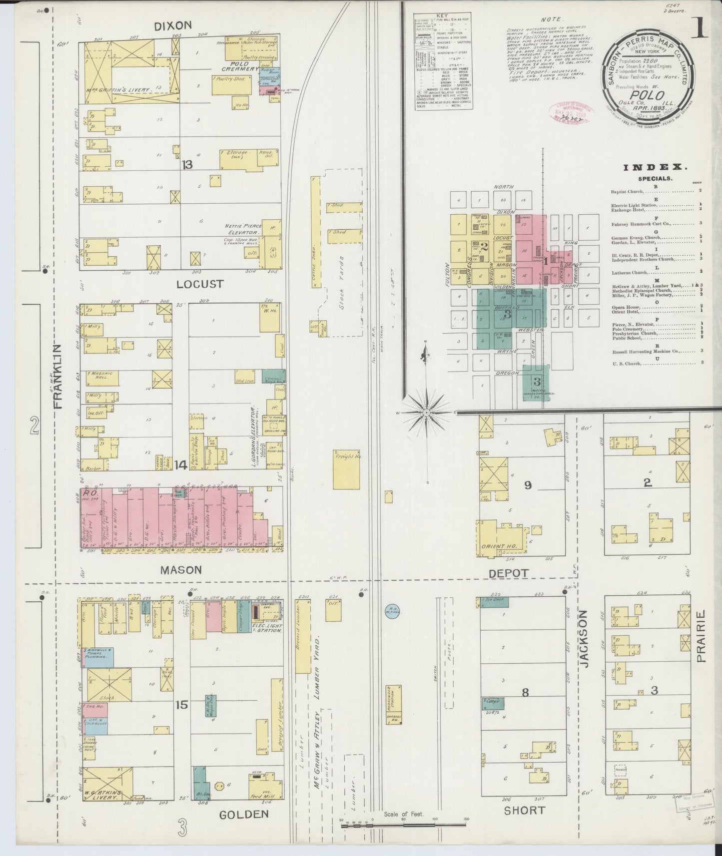 Sanborn Fire Insurance Map from Polo, Ogle County, Illinois (1893), Sheet #0001 - Historic Sanborn Fire Insurance Map Print, vintage old map wall art, antique decor, genealogy gift, Illinois Illinois map