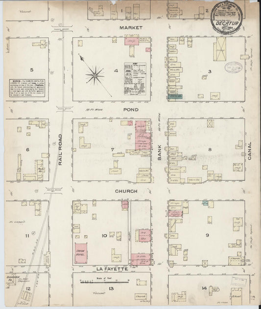 Sanborn Fire Insurance Map from Decatur, Morgan County, Alabama (1884), Sheet #0001 - Historic Sanborn Fire Insurance Map Print, vintage old map wall art, antique decor, genealogy gift, Alabama Alabama map