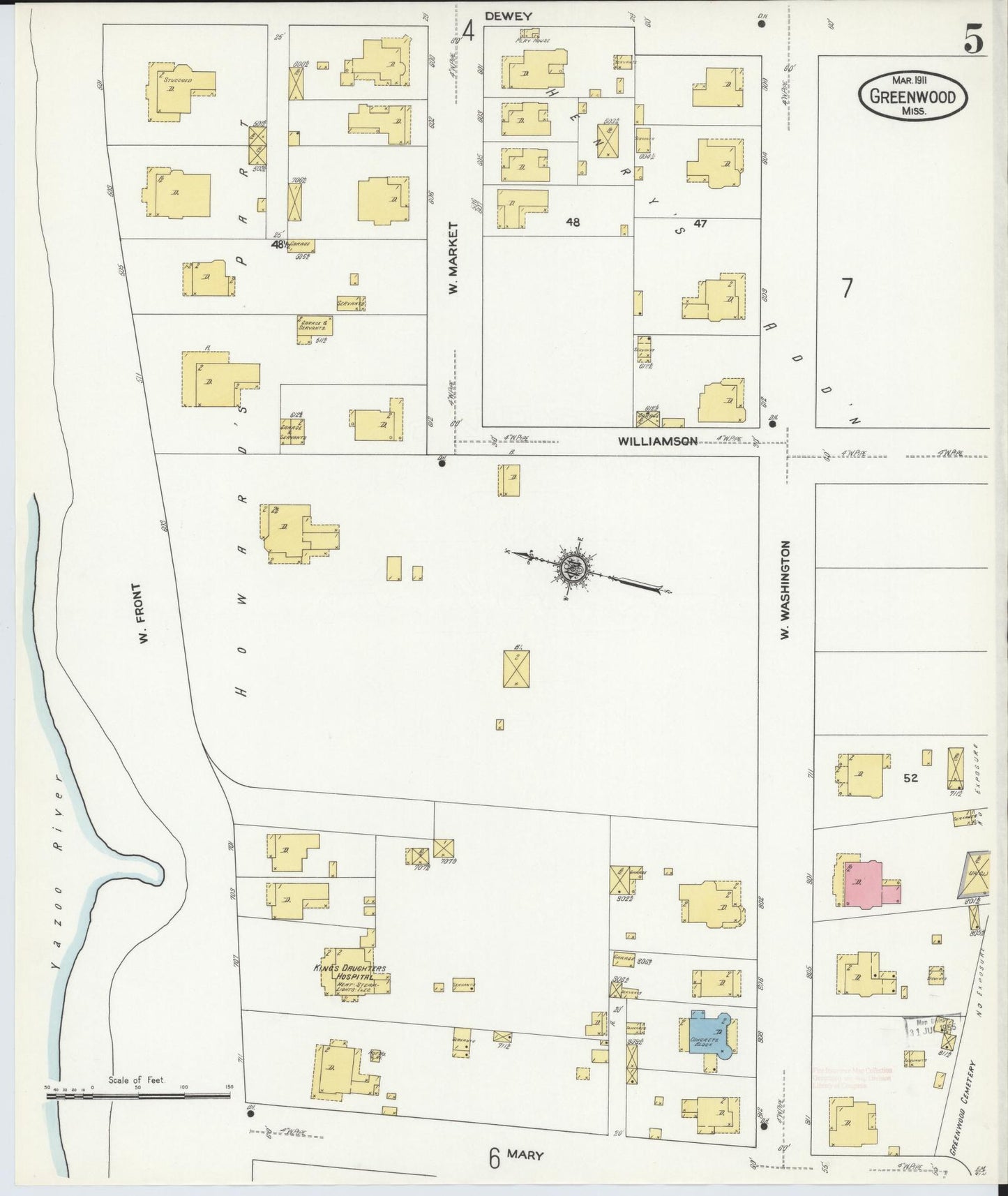 Sanborn Fire Insurance Map from Greenwood, Leflore County, Mississippi (1911), Sheet #0005 - Complete Map Set gallery image, historic Sanborn map, vintage wall art, Mississippi Mississippi