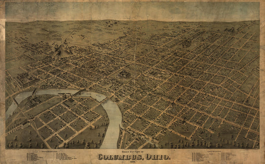 Birds eye view of Columbus, Ohio (1872) – Historic Bird’s-Eye View Panorama Print