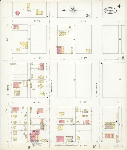 Sanborn Fire Insurance Map from Phoenix, Maricopa County, Arizona (1901), Sheet #0004 - Complete Map Set gallery image, historic Sanborn map, vintage wall art, Arizona Arizona