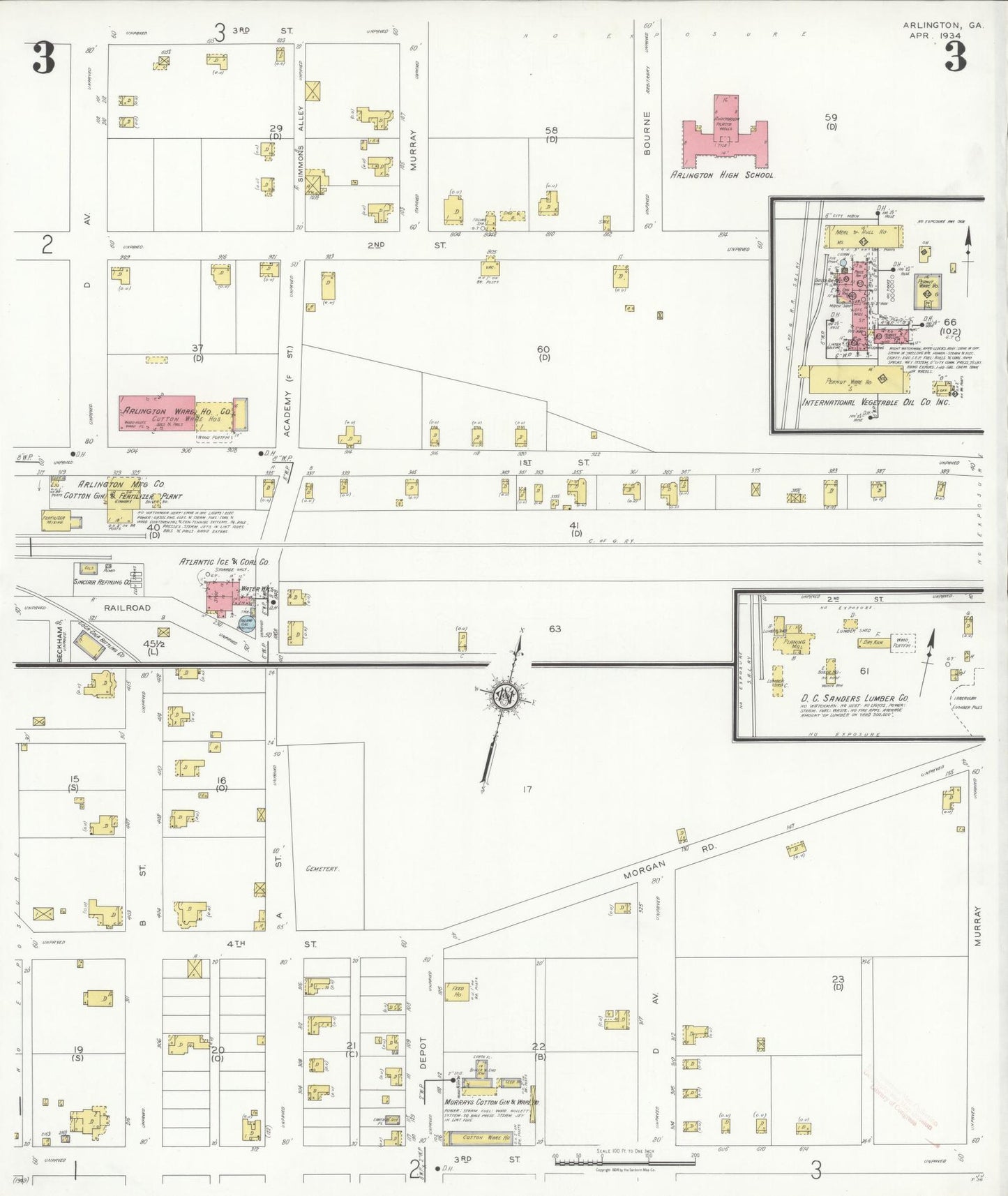 Sanborn Fire Insurance Map from Arlington, Calhoun County And Early County, Georgia (1934), Sheet #0003 - Complete Map Set gallery image, historic Sanborn map, vintage wall art, Georgia Georgia