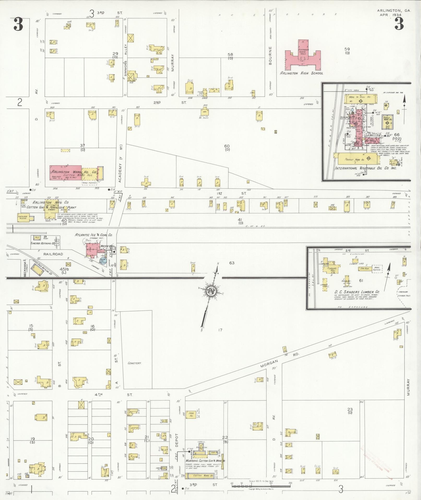 Sanborn Fire Insurance Map from Arlington, Calhoun County And Early County, Georgia (1934), Sheet #0003 - Complete Map Set gallery image, historic Sanborn map, vintage wall art, Georgia Georgia