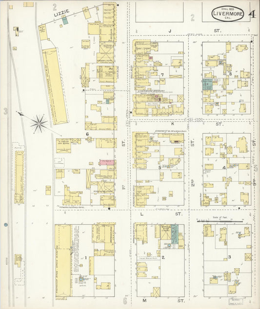 Sanborn Fire Insurance Map from Livermore, Alameda County, California (1893), Sheet #0004 - Historic Sanborn Fire Insurance Map Print, vintage old map wall art, antique decor, genealogy gift, California California map