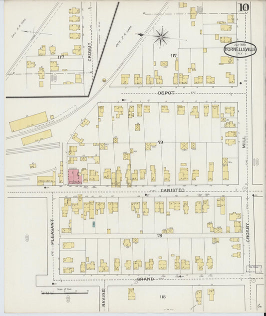 Sanborn Fire Insurance Map from Hornell, Steuben County, New York (1893), Sheet #0010 - Historic Sanborn Fire Insurance Map Print, vintage old map wall art, antique decor, genealogy gift, New York New York map