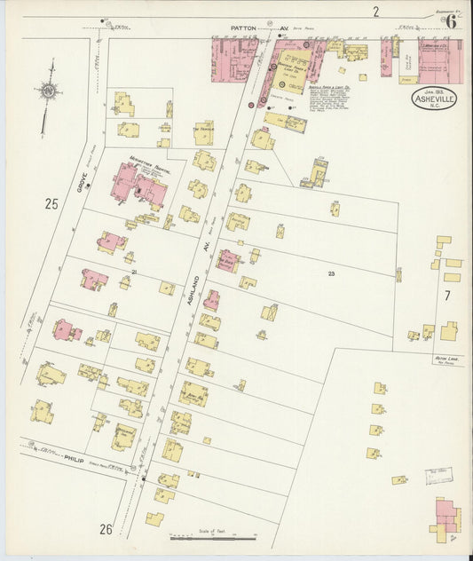Sanborn Fire Insurance Map from Asheville, Buncombe County, North Carolina (1913), Sheet #0006 - Historic Sanborn Fire Insurance Map Print, vintage old map wall art, antique decor, genealogy gift, North Carolina North Carolina map