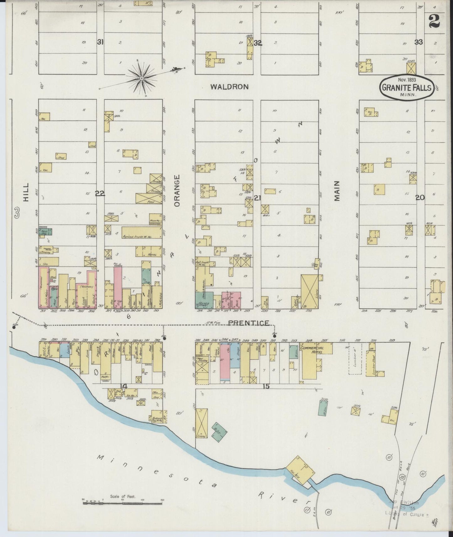 Sanborn Fire Insurance Map from Granite Falls, Yellow Medicine And Chippewa Counties, Minnesota (1893), Sheet #0002 - Historic Sanborn Fire Insurance Map Print, vintage old map wall art, antique decor, genealogy gift, Minnesota Minnesota map