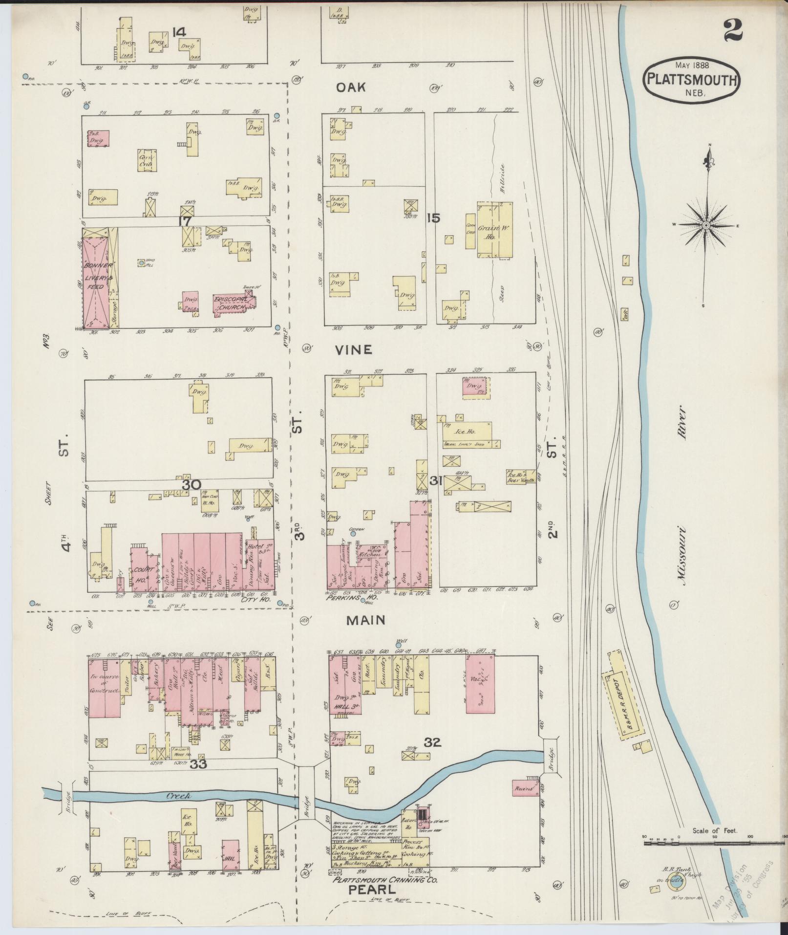 Sanborn Fire Insurance Map from Plattsmouth, Cass County, Nebraska (1888), Sheet #0002 - Complete Map Set gallery image, historic Sanborn map, vintage wall art, Nebraska Nebraska
