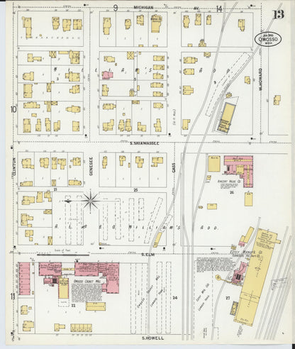 Sanborn Fire Insurance Map from Owosso, Shiawassee County, Michigan (1900), Sheet #0013 - Historic Sanborn Fire Insurance Map Print, vintage old map wall art, antique decor, genealogy gift, Michigan Michigan map