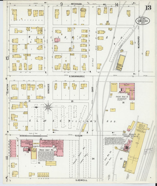 Sanborn Fire Insurance Map from Owosso, Shiawassee County, Michigan (1900), Sheet #0013 - Historic Sanborn Fire Insurance Map Print, vintage old map wall art, antique decor, genealogy gift, Michigan Michigan map