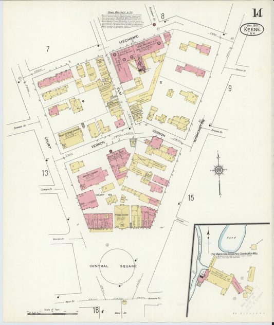 Sanborn Fire Insurance Map from Keene, Cheshire County, New Hampshire (1913), Sheet #0014 - Historic Sanborn Fire Insurance Map Print, vintage old map wall art, antique decor, genealogy gift, New Hampshire New Hampshire map
