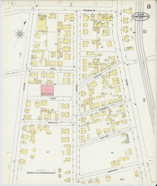 Sanborn Fire Insurance Map from Somersworth, Strafford County, New Hampshire (1898), Sheet #0008 - Historic Sanborn Fire Insurance Map Print, vintage old map wall art, antique decor, genealogy gift, Maine Maine map