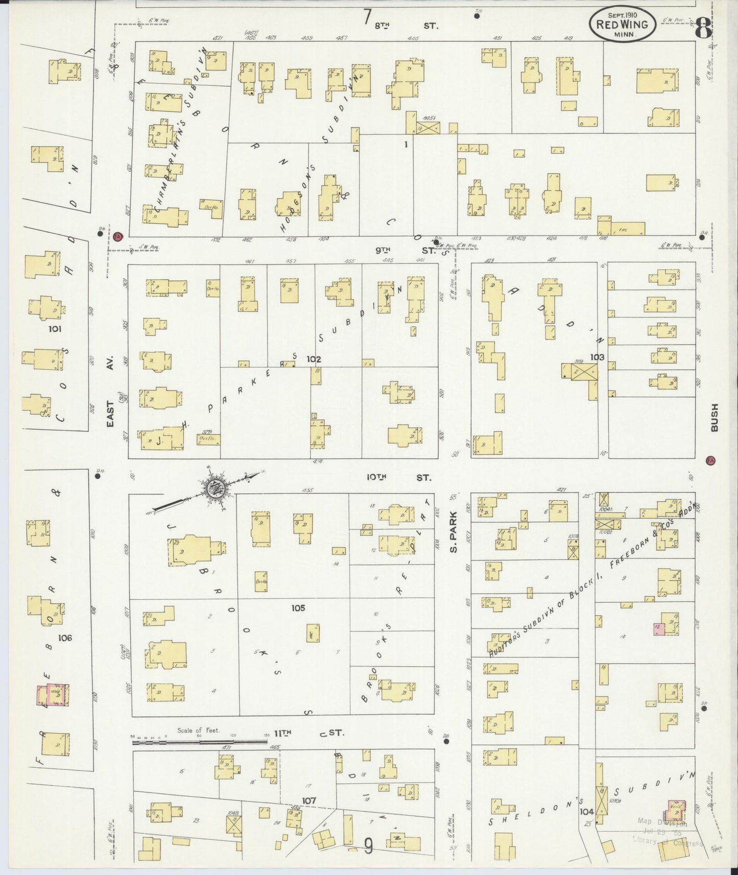 Sanborn Fire Insurance Map from Red Wing, Goodhue County, Minnesota (1910), Sheet #0008 - Complete Map Set gallery image, historic Sanborn map, vintage wall art, Minnesota Minnesota