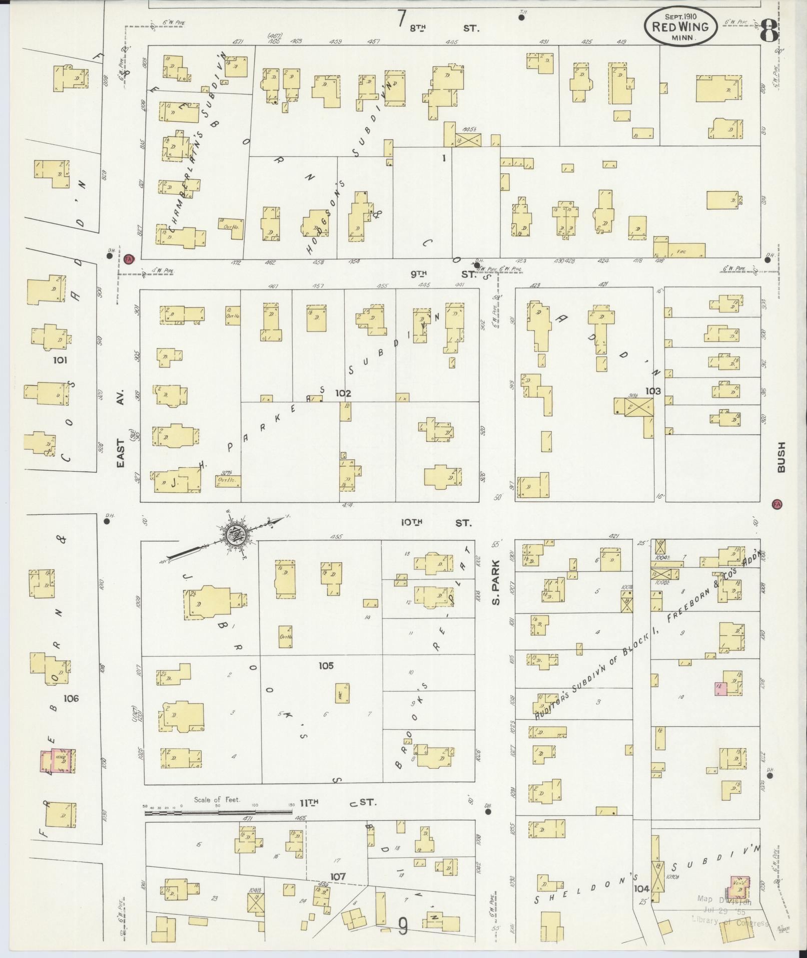 Sanborn Fire Insurance Map from Red Wing, Goodhue County, Minnesota (1910), Sheet #0008 - Complete Map Set gallery image, historic Sanborn map, vintage wall art, Minnesota Minnesota
