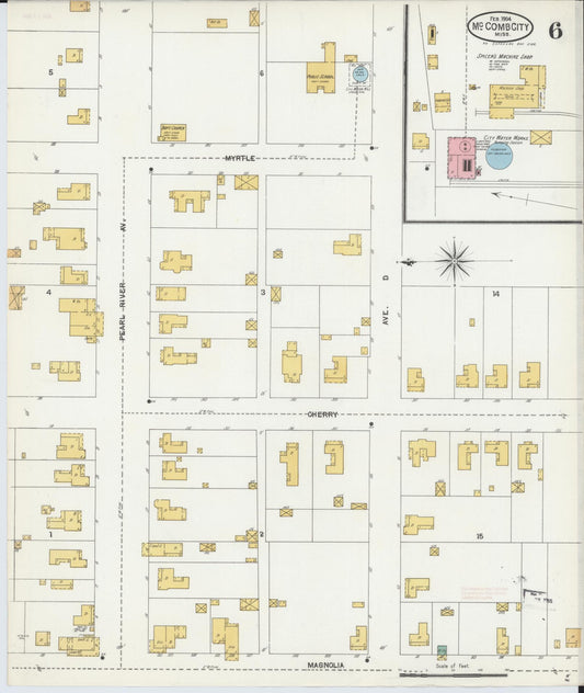 Sanborn Fire Insurance Map from McComb, Pike County, Mississippi (1904), Sheet #0006 - Historic Sanborn Fire Insurance Map Print, vintage old map wall art, antique decor, genealogy gift, Mississippi Mississippi map
