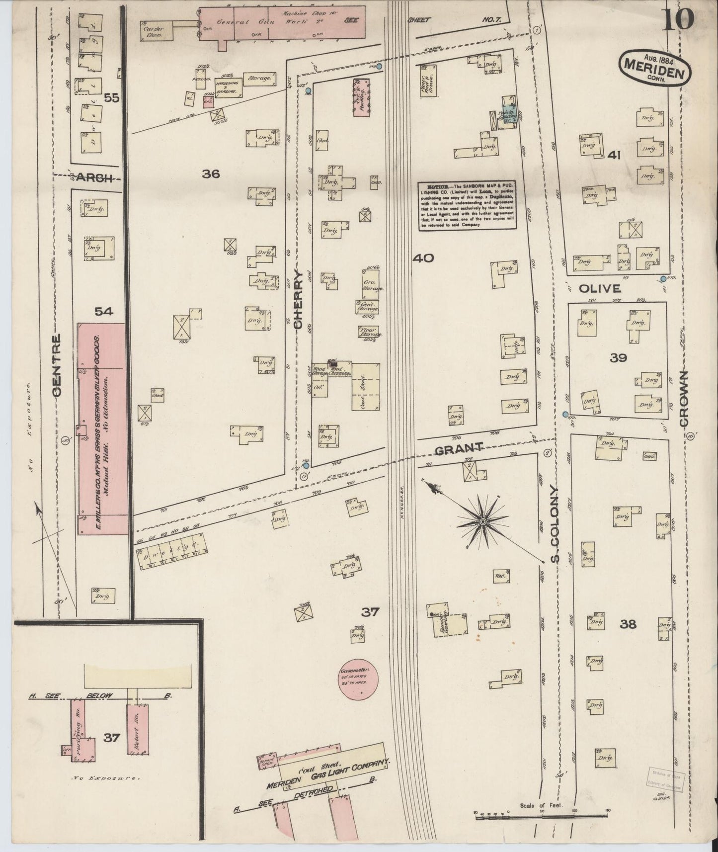 Sanborn Fire Insurance Map from Meriden, New Haven County, Connecticut (1884), Sheet #0010 - Complete Map Set gallery image, historic Sanborn map, vintage wall art, Connecticut Connecticut
