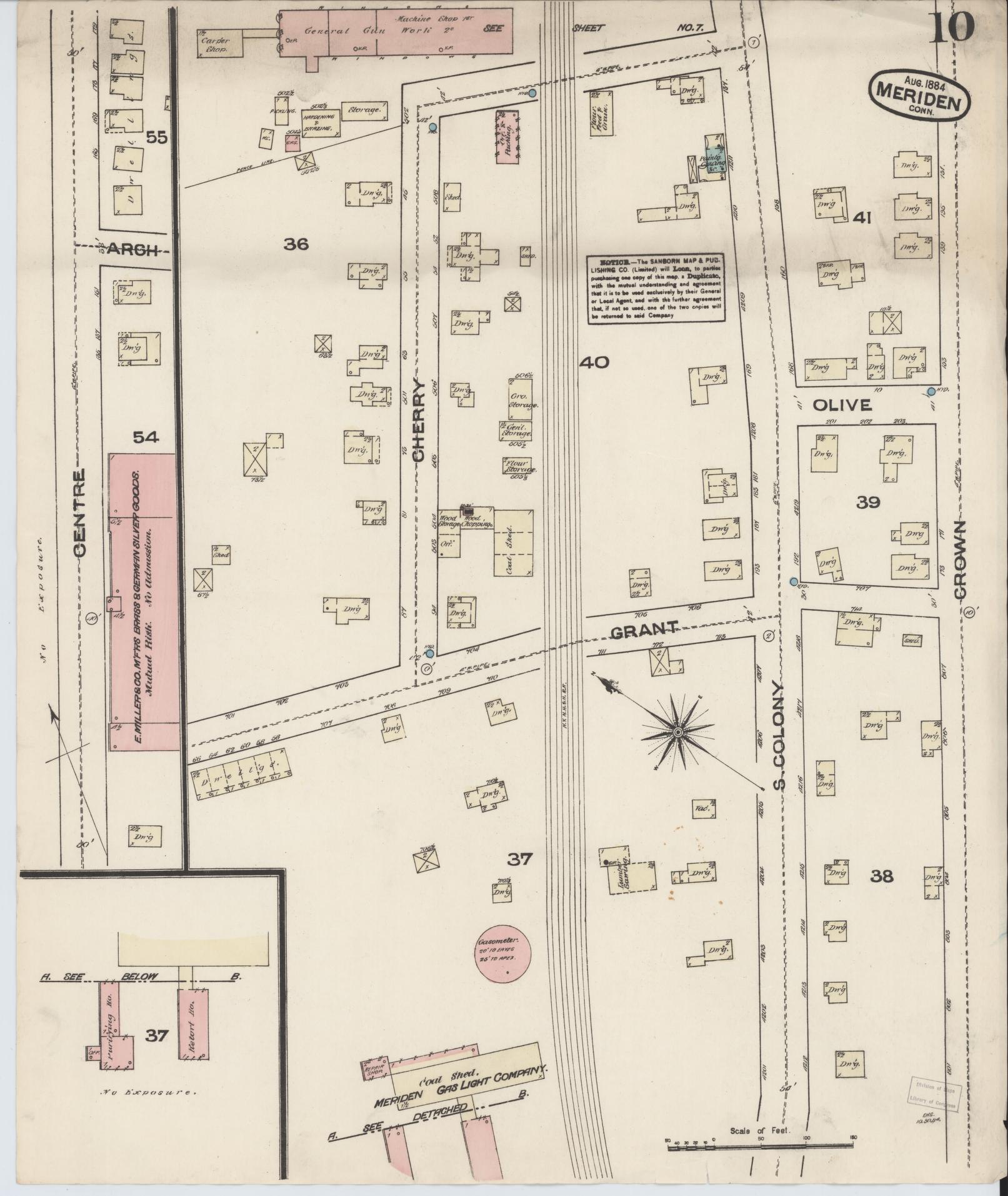 Sanborn Fire Insurance Map from Meriden, New Haven County, Connecticut (1884), Sheet #0010 - Complete Map Set gallery image, historic Sanborn map, vintage wall art, Connecticut Connecticut