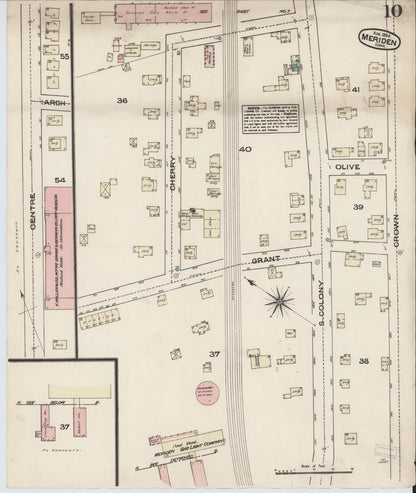 Sanborn Fire Insurance Map from Meriden, New Haven County, Connecticut (1884), Sheet #0010 - Complete Map Set gallery image, historic Sanborn map, vintage wall art, Connecticut Connecticut