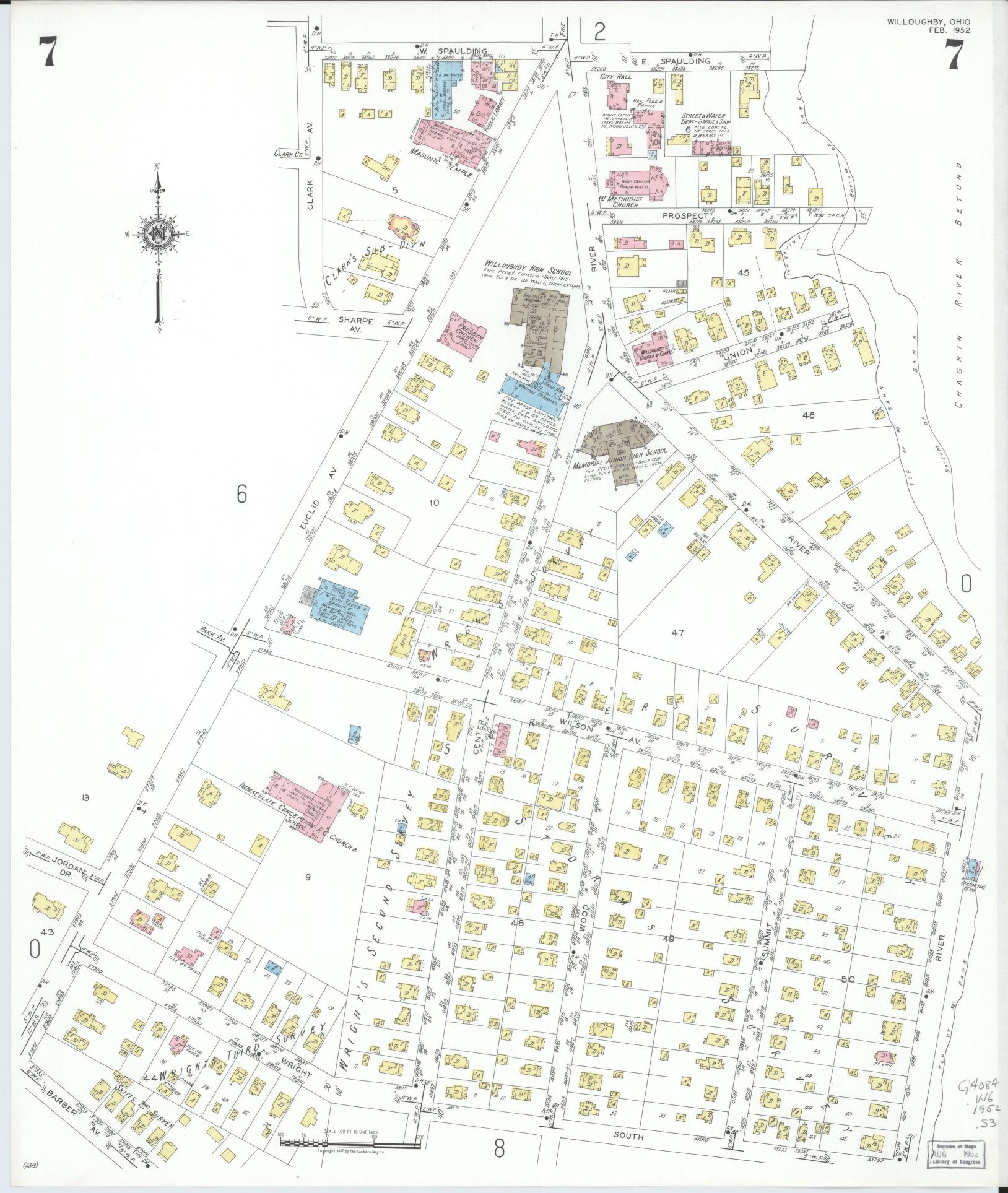 Sanborn Fire Insurance Map from Willoughby, Lake County, Ohio (1952), Sheet #0007 - Complete Map Set gallery image, historic Sanborn map, vintage wall art, Ohio Ohio