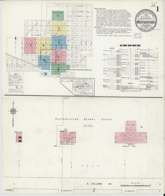 Sanborn Fire Insurance Map from Weatherford, Custer County, Oklahoma (1913), Sheet #0001 - Complete Map Set gallery image, historic Sanborn map, vintage wall art, Oklahoma Oklahoma