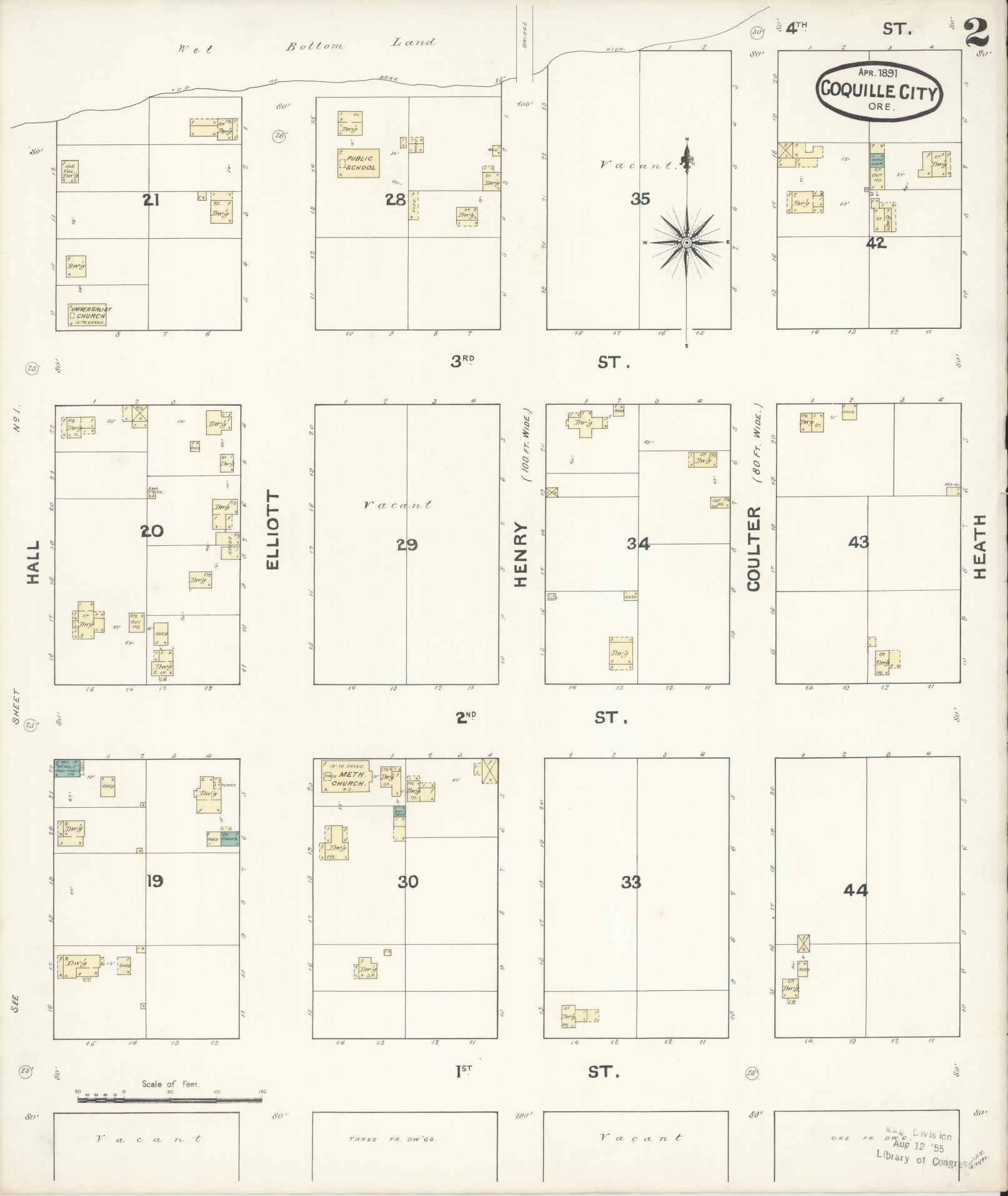 Sanborn Fire Insurance Map from Coquille, Coos County, Oregon (1891), Sheet #0002 - Complete Map Set gallery image, historic Sanborn map, vintage wall art, Oregon Oregon