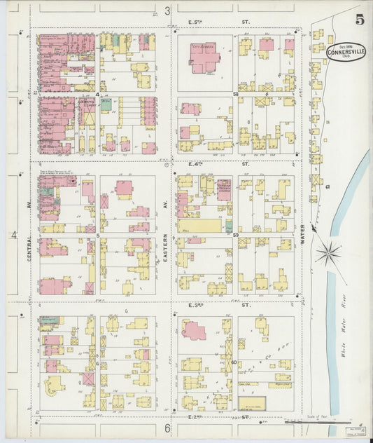 Sanborn Fire Insurance Map from Connersville, Fayette County, Indiana (1896), Sheet #0005 - Historic Sanborn Fire Insurance Map Print, vintage old map wall art, antique decor, genealogy gift, Indiana Indiana map