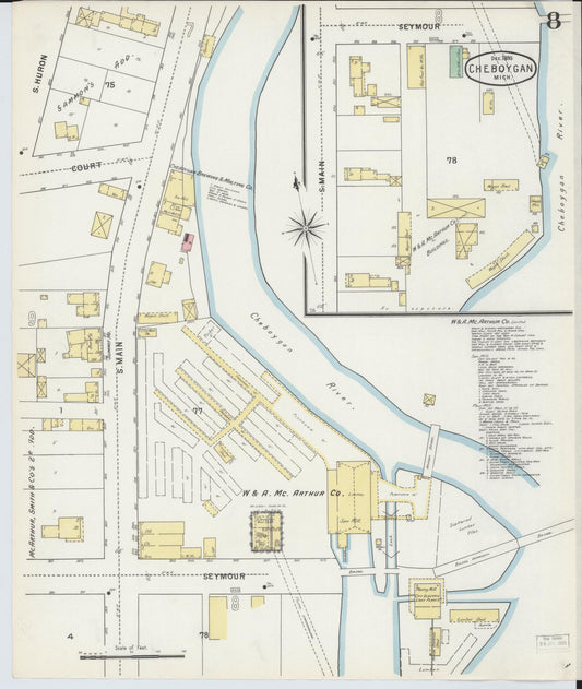 Sanborn Fire Insurance Map from Cheboygan, Cheboygan County, Michigan (1895), Sheet #0008 - Historic Sanborn Fire Insurance Map Print, vintage old map wall art, antique decor, genealogy gift, Michigan Michigan map