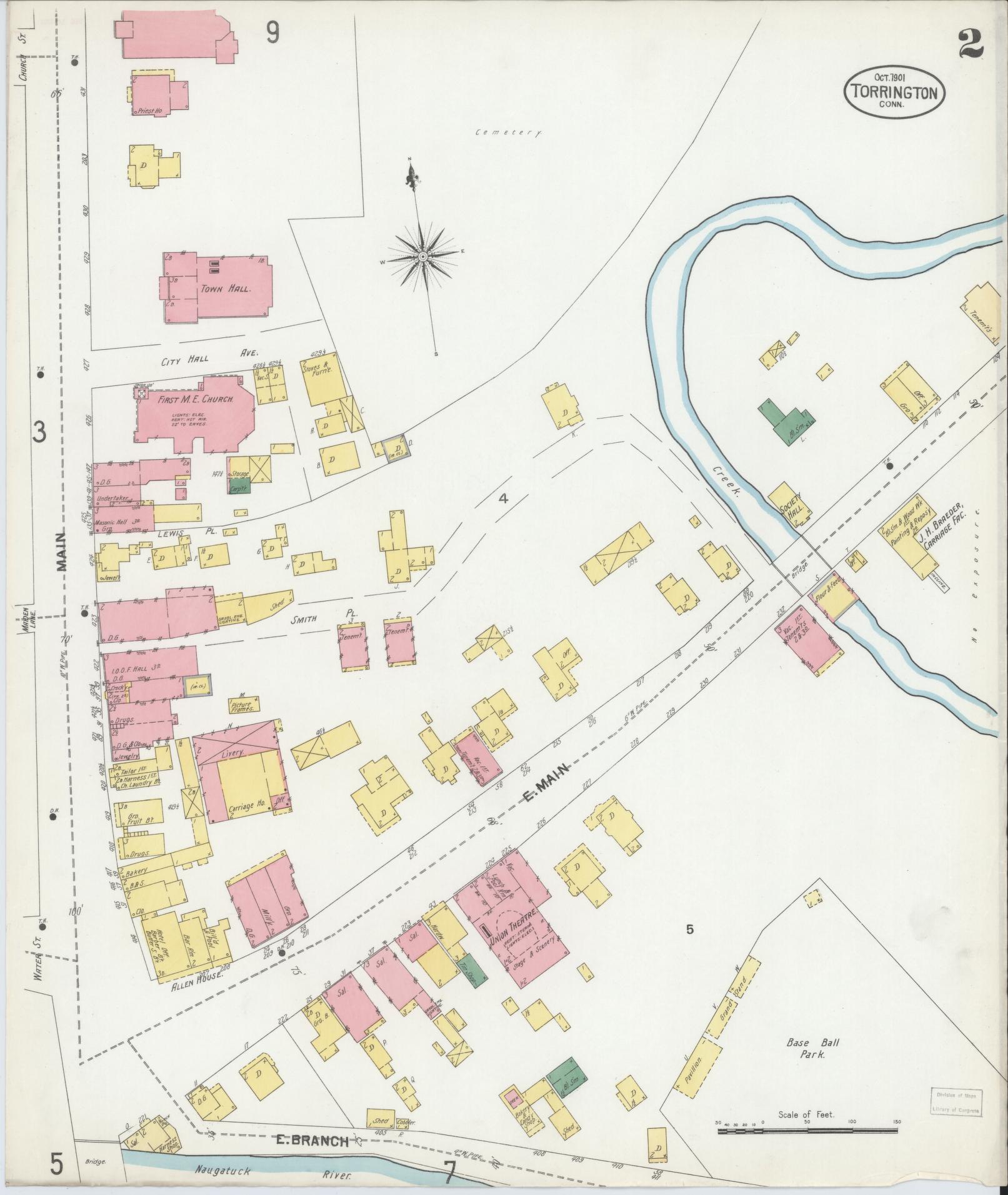 Sanborn Fire Insurance Map from Torrington, Litchfield County, Connecticut (1901), Sheet #0002 - Complete Map Set gallery image, historic Sanborn map, vintage wall art, Connecticut Connecticut
