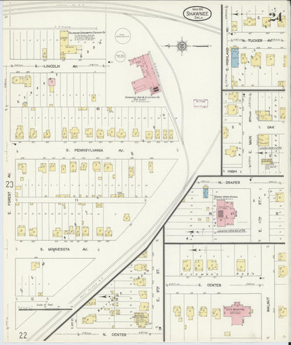 Sanborn Fire Insurance Map from Shawnee, Pottawatomie County, Oklahoma (1912), Sheet #0024 - Complete Map Set gallery image, historic Sanborn map, vintage wall art, Oklahoma Oklahoma
