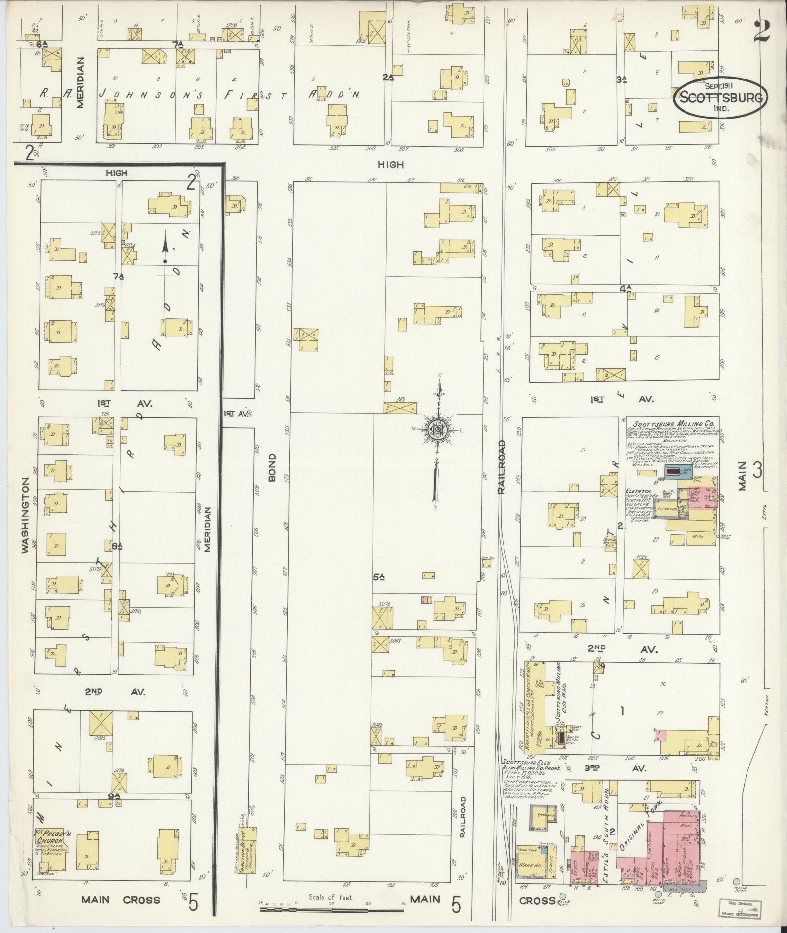 Sanborn Fire Insurance Map from Scottsburg, Scott County, Indiana (1911), Sheet #0002 - Complete Map Set gallery image, historic Sanborn map, vintage wall art, Indiana Indiana