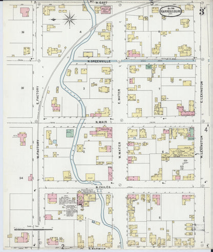 Sanborn Fire Insurance Map from Harrodsburg, Mercer County, Kentucky (1896), Sheet #0003 - Complete Map Set gallery image, historic Sanborn map, vintage wall art, Kentucky Kentucky