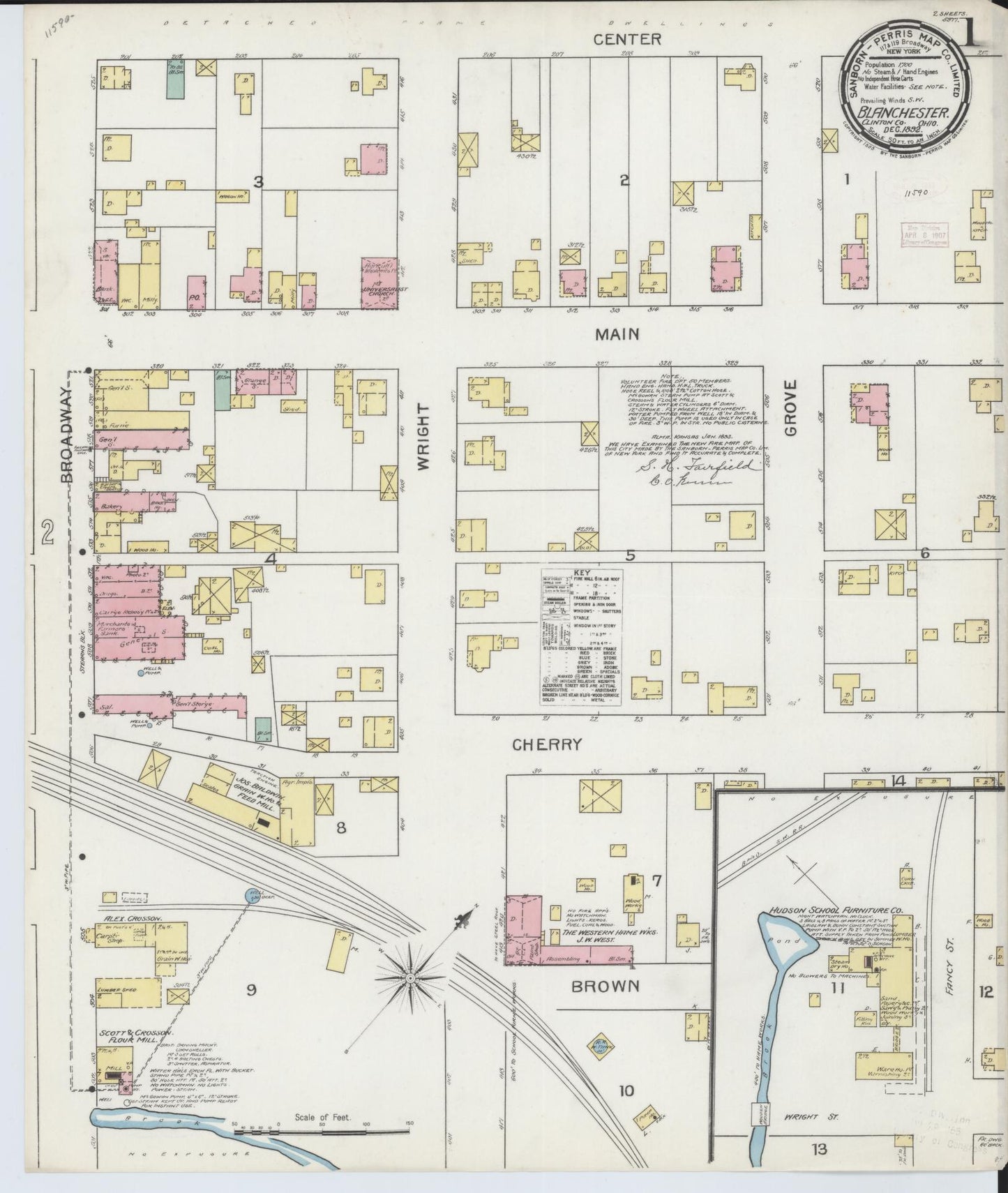 Sanborn Fire Insurance Map from Blanchester, Clinton County, Ohio (1892), Sheet #0001 - Complete Map Set gallery image, historic Sanborn map, vintage wall art, Ohio Ohio