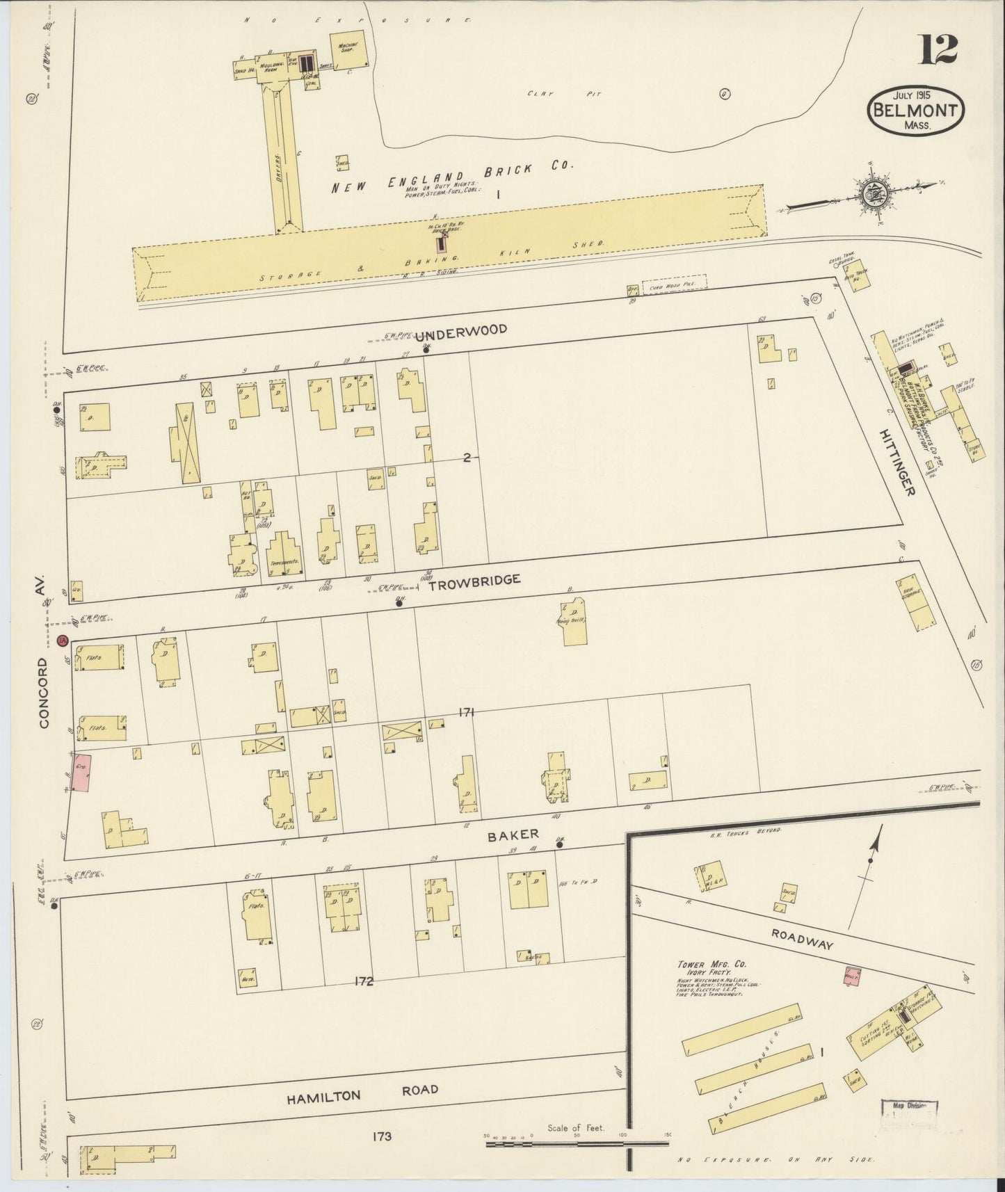 Sanborn Fire Insurance Map from Belmont, Middlesex County, Massachusetts (1915), Sheet #0012 - Historic Sanborn Fire Insurance Map Print, vintage old map wall art, antique decor, genealogy gift, Massachusetts Massachusetts map