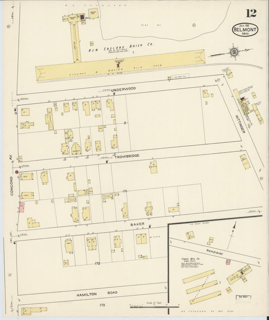 Sanborn Fire Insurance Map from Belmont, Middlesex County, Massachusetts (1915), Sheet #0012 - Historic Sanborn Fire Insurance Map Print, vintage old map wall art, antique decor, genealogy gift, Massachusetts Massachusetts map