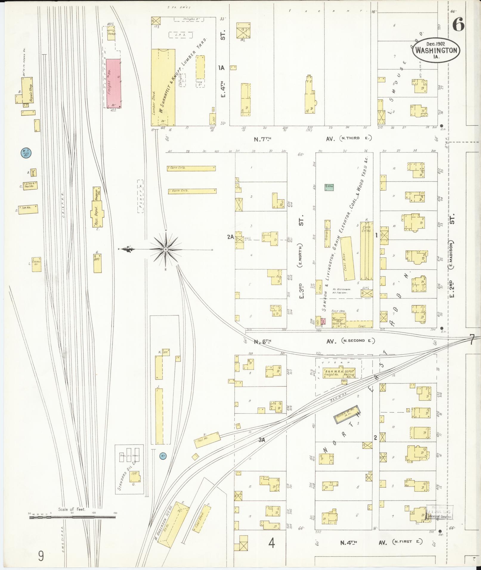 Sanborn Fire Insurance Map from Washington, Washington County, Iowa (1902), Sheet #0006 - Historic Sanborn Fire Insurance Map Print, vintage old map wall art