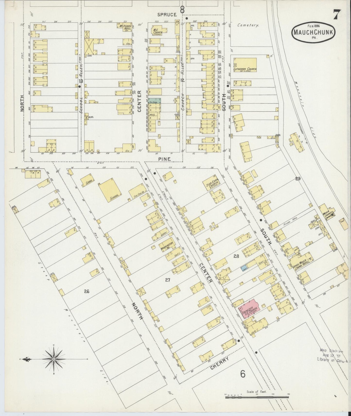 Sanborn Fire Insurance Map from Mauch Chunk, Carbon County, Pennsylvania (1896), Sheet #0007 - Historic Sanborn Fire Insurance Map Print, vintage old map wall art, antique decor, genealogy gift, Pennsylvania Pennsylvania map