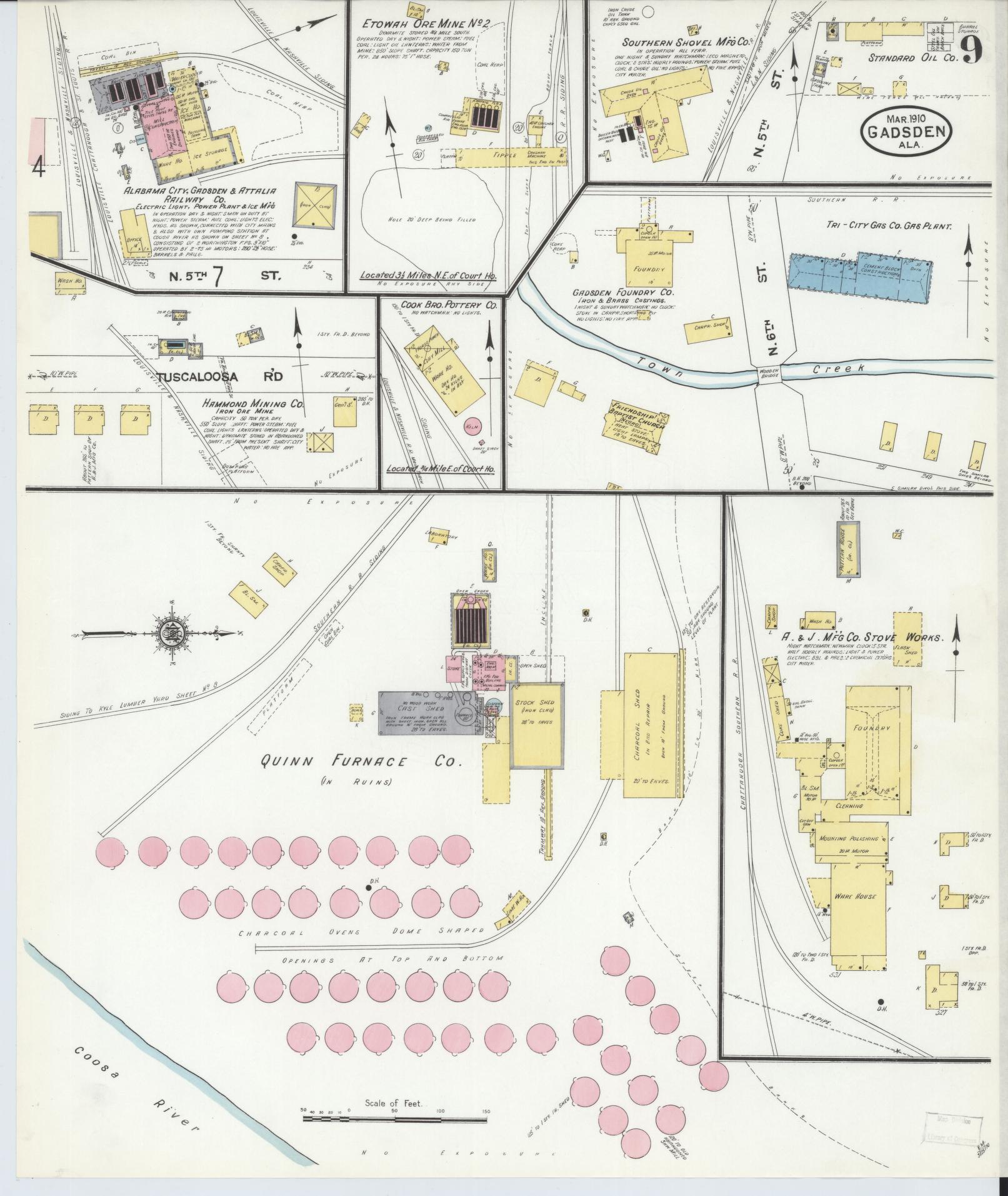 Sanborn Fire Insurance Map from Gadsden, Etowah County, Alabama (1910), Sheet #0009 - Complete Map Set gallery image, historic Sanborn map, vintage wall art, Alabama Alabama
