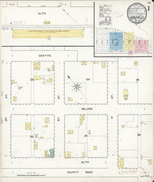Sanborn Fire Insurance Map from Gonzales, Monterey County, California (1892), Sheet #0001 - Historic Sanborn Fire Insurance Map Print, vintage old map wall art, antique decor, genealogy gift, California California map