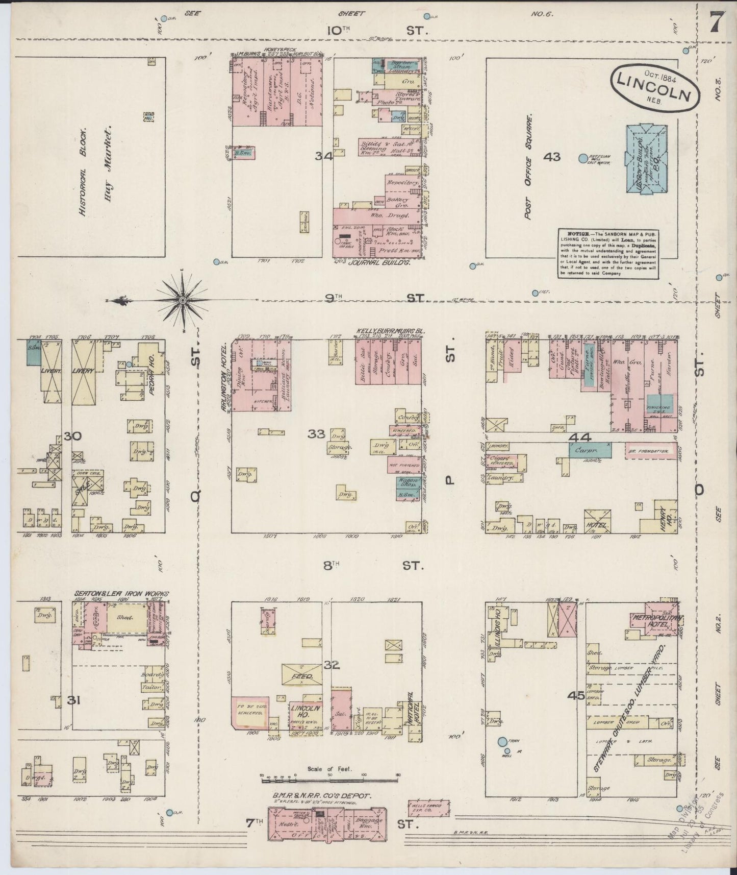 Sanborn Fire Insurance Map from Lincoln, Lancaster County, Nebraska (Unknown), Sheet #0007 - Complete Map Set gallery image, historic Sanborn map, vintage wall art, Nebraska Nebraska