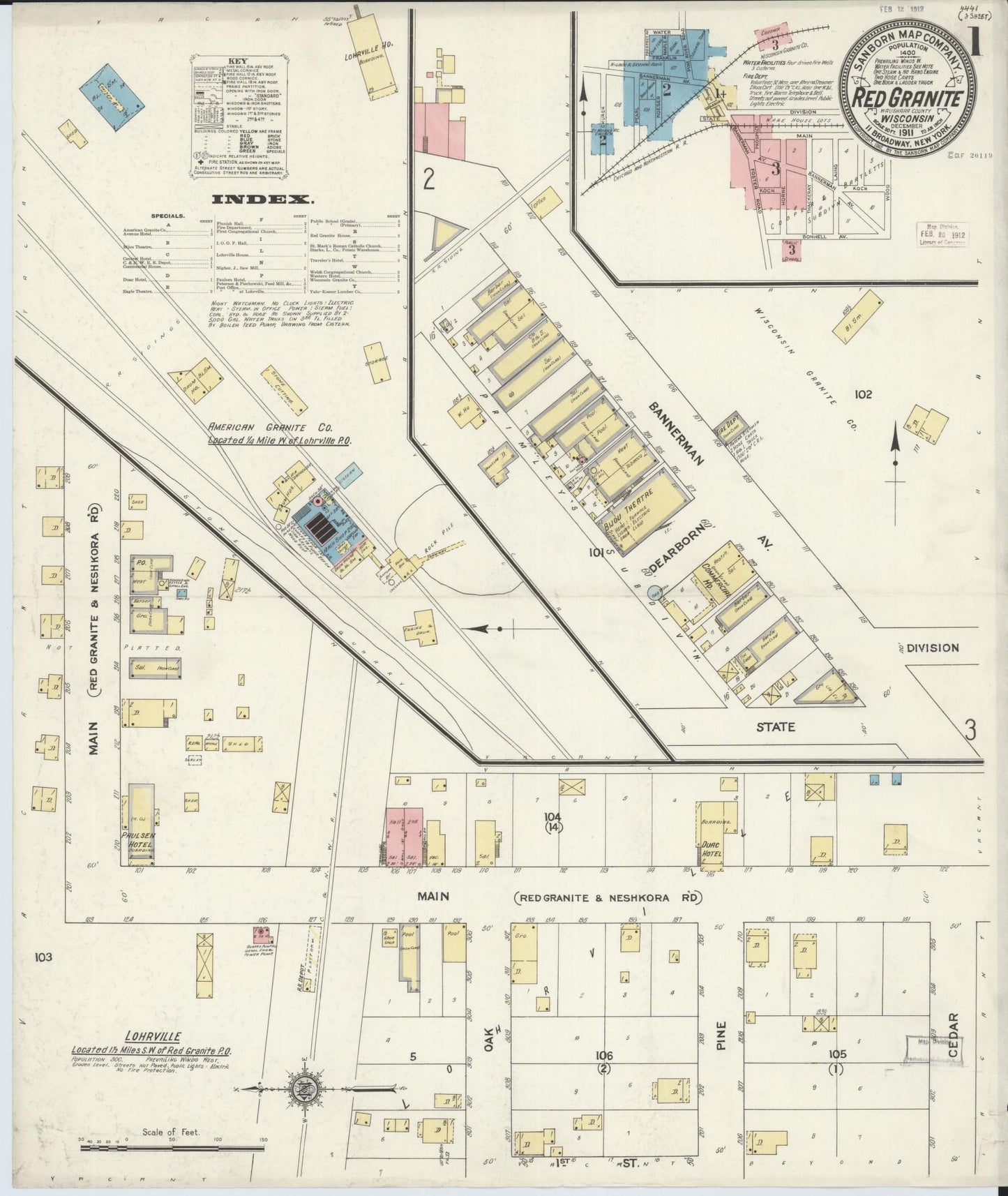 Sanborn Fire Insurance Map from Red Granite, Waushara County, Wisconsin (1911), Sheet #0001 - Complete Map Set gallery image, historic Sanborn map, vintage wall art, Wisconsin Wisconsin
