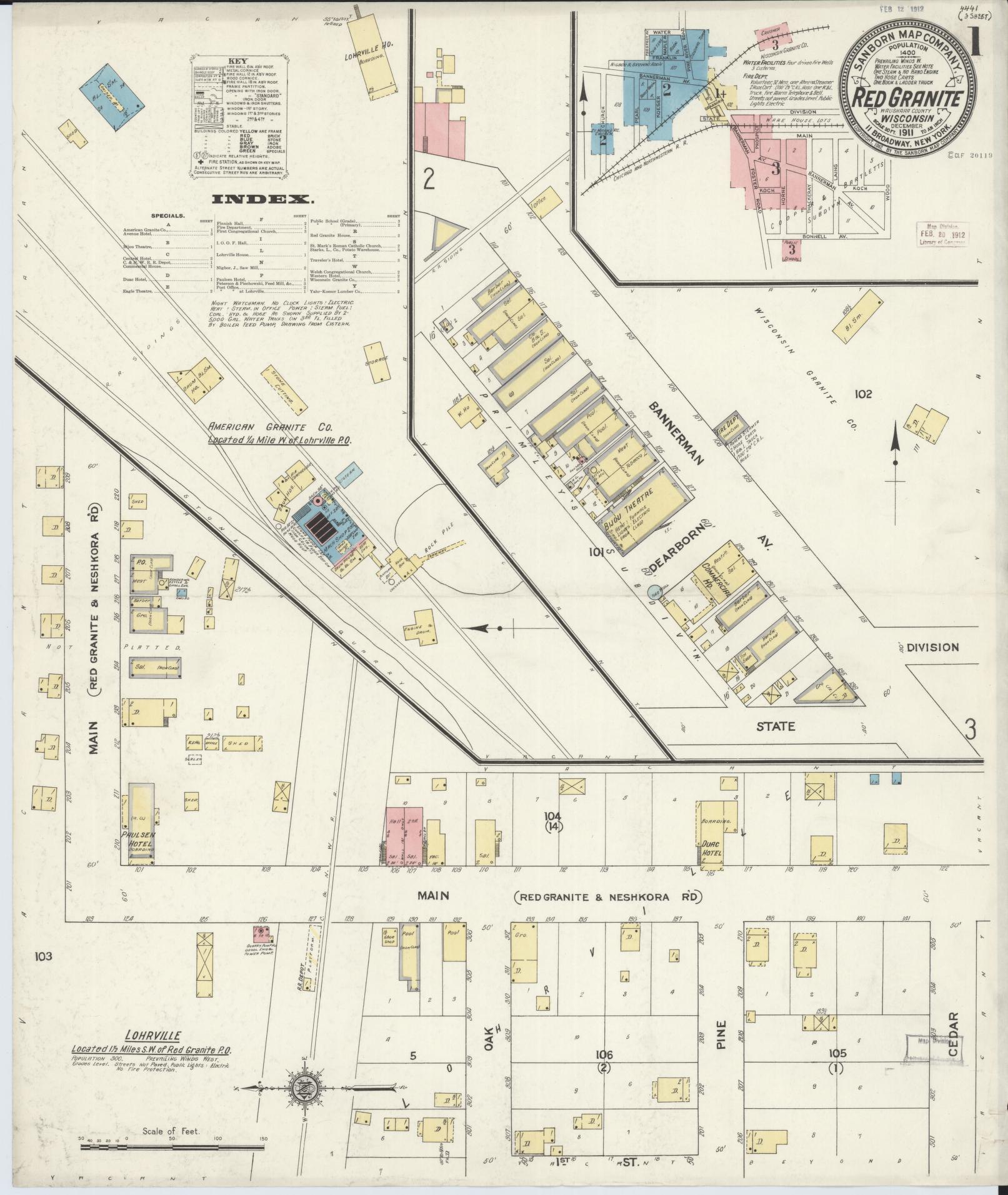 Sanborn Fire Insurance Map from Red Granite, Waushara County, Wisconsin (1911), Sheet #0001 - Complete Map Set gallery image, historic Sanborn map, vintage wall art, Wisconsin Wisconsin