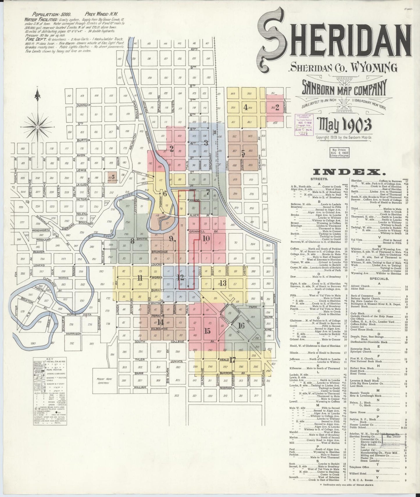Sanborn Fire Insurance Map from Sheridan, Sheridan County, Wyoming (1903), Sheet #0001 - Historic Sanborn Fire Insurance Map Print, vintage old map wall art, antique decor, genealogy gift, Wyoming Wyoming map
