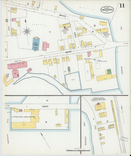 Sanborn Fire Insurance Map from Hackensack, Bergen County, New Jersey (1902), Sheet #0011 - Historic Sanborn Fire Insurance Map Print, vintage old map wall art, antique decor, genealogy gift, New Jersey New Jersey map