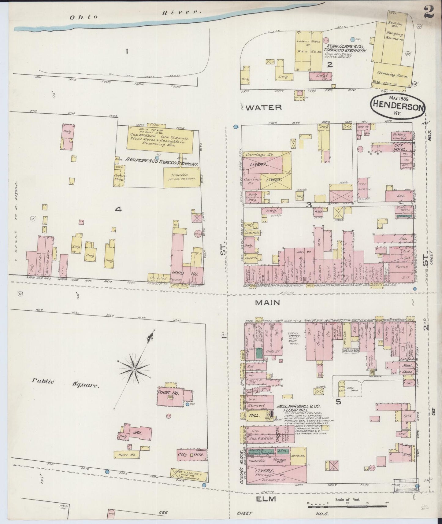 Sanborn Fire Insurance Map from Henderson, Henderson County, Kentucky (1885), Sheet #0002 - Historic Sanborn Fire Insurance Map Print, vintage old map wall art, antique decor, genealogy gift, Kentucky Kentucky map
