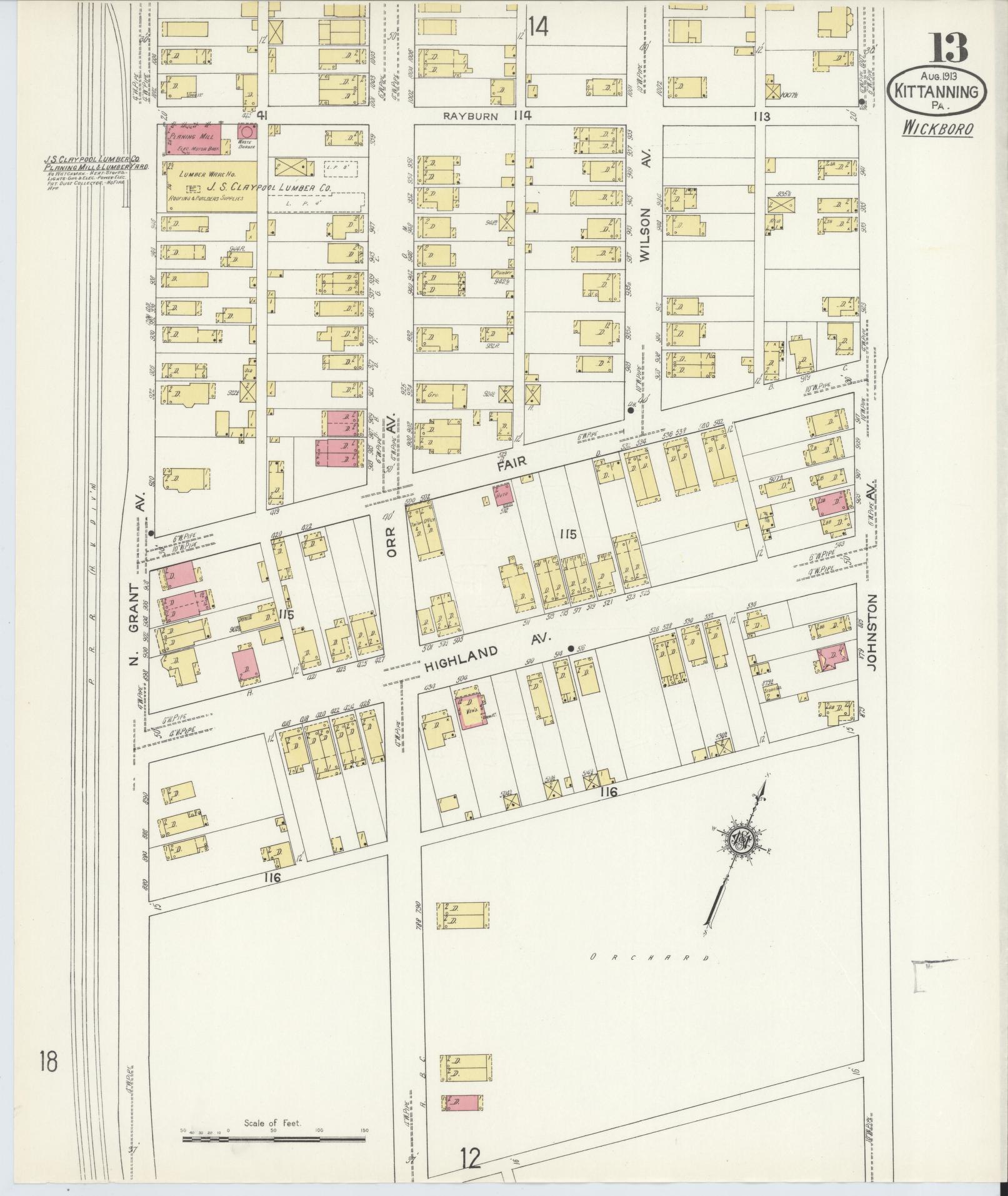 Sanborn Fire Insurance Map from Kittanning, Armstrong County, Pennsylvania (1913), Sheet #0013 - Complete Map Set gallery image, historic Sanborn map, vintage wall art, Pennsylvania Pennsylvania